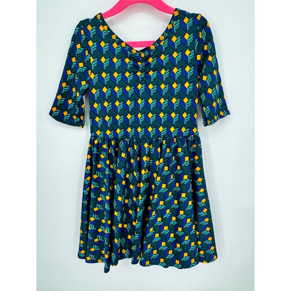 Dotdotsmile Girls Dress Size 3/4 Blue and Gold Geo Print